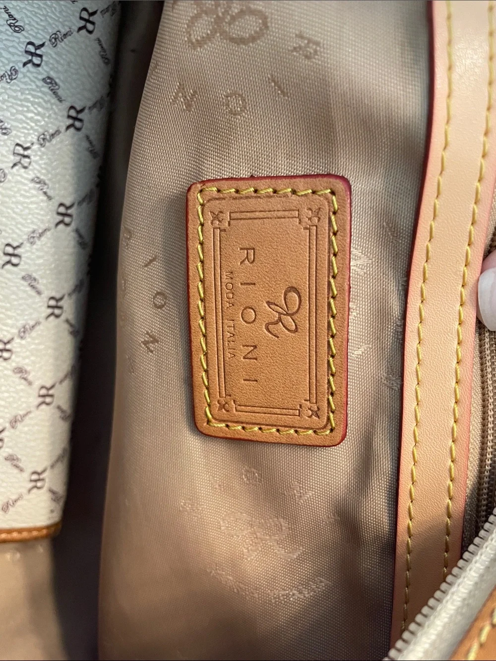 Rioni Cream & Tan Monogram Satchel with Wallet